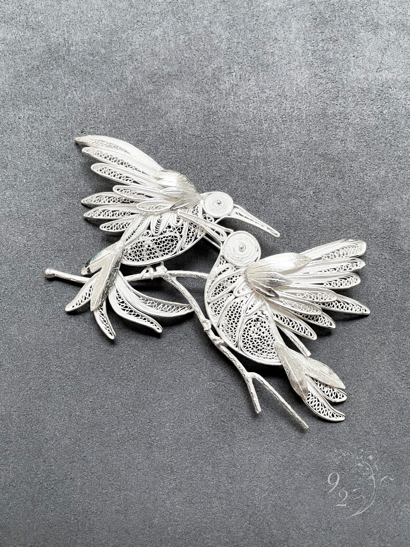 Twin Bird Singing Brooch – Unplated Silver – NOMA®