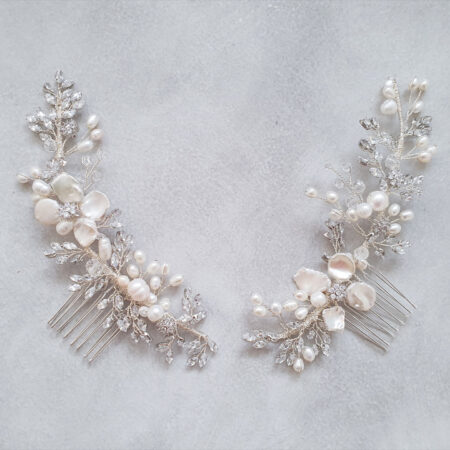 Extravagant Pearl Flower Side Hairvine - White Silver