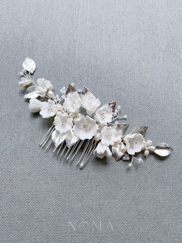 ACC-202100033-Clay-Flower-Blossom-Leaves-Medium-Haircomb-White-Silver