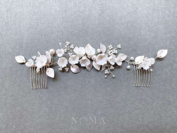 ACC-202100034-Clay-Flower-Blossom-Leaves-Long-Haircomb-White-Silver