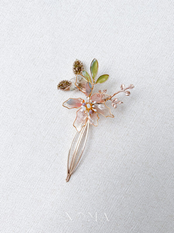 ACC-202100066-Flower-Blossom-Beaded-Leaves-Small-Hairclip-Gold-3