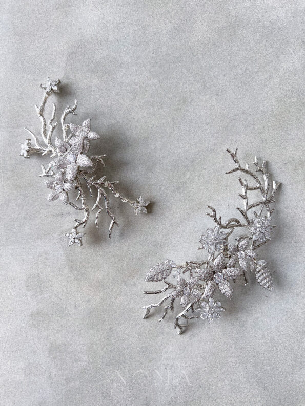 ACC-202200013-Paved-Flower-Branch-HairvineBrooch-Set-White-Gold-2-pcs-1