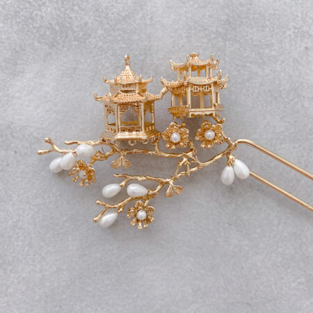 Double Pagoda Hairpin - 18k Yellow Gold
