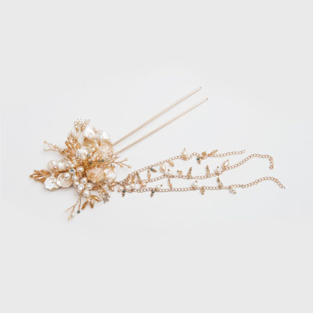 Flowery Pearl Beadings Hairpin - Gold