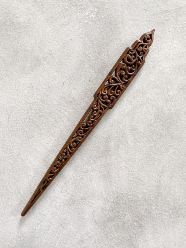 CHN-202000081-Intricate-Carved-Wooden-Hairpin-Dark-Brown