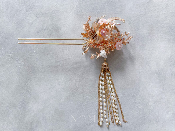 CHN-202100055-Twin-Crane-Blossom-Hairpin-Gold-Pink-Left-2