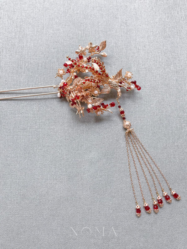 CHN-202100066-4D-Flying-Phoenix-Blooms-Hairpin-Gold-Red-Left