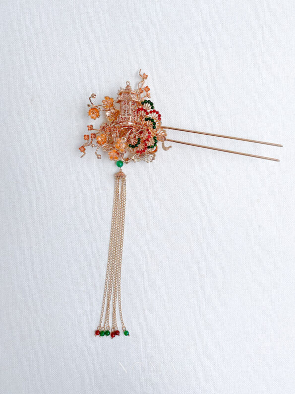 CHN-202200069-Beautiful-Pagoda-Blossom-Hairpin-Gold-Red-Right