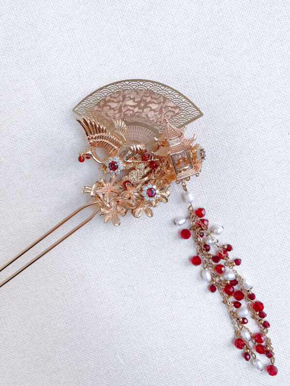 CHN-202200078-Flying-Crane-Bouquet-Hairpin-Gold-Ruby-Left-1