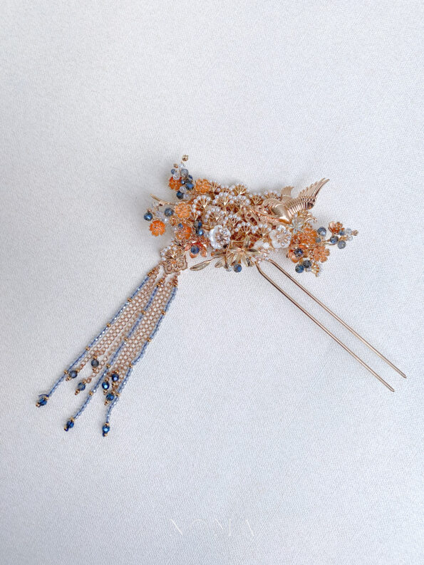 CHN-202200083-Flying-Crane-Pearl-Blossom-Hairpin-Gold-Blue-Right-1