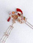 CHN-202200119-Crane-Fan-Shaped-Jade-Hairpin-Gold-Red