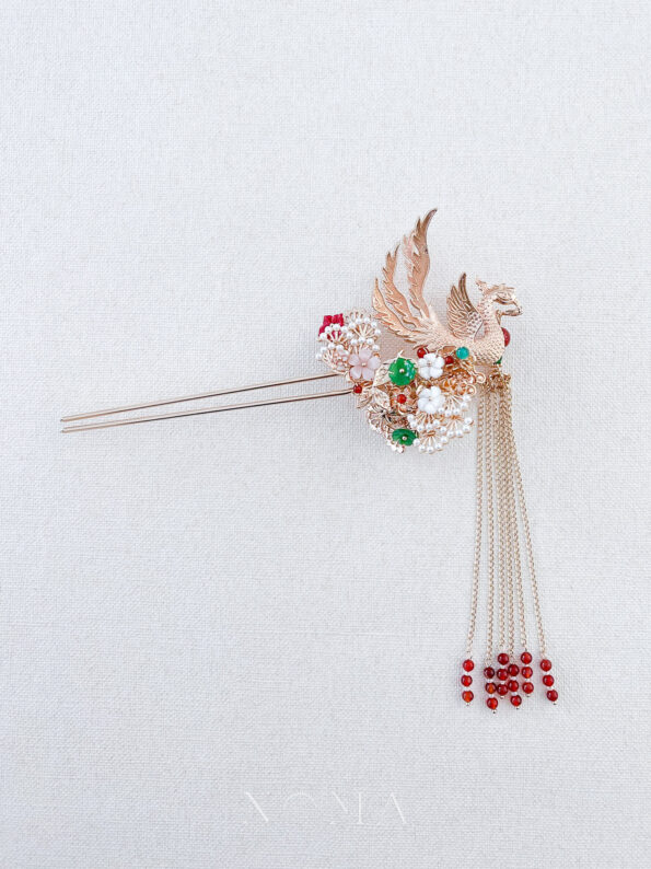 CHN-202300014 – 4D Phoenix Feather Pearl Tree Hairpin – Gold – – Left – C1