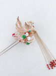 CHN-202300014 – 4D Phoenix Feather Pearl Tree Hairpin – Gold – – Left – C1