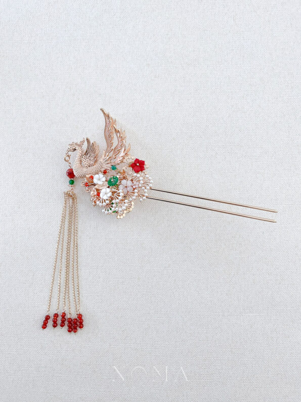 CHN-202300015 – 4D Phoenix Feather Pearl Tree Hairpin – Gold – – Right – C2
