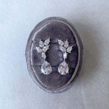 Marquise Arrangement Pear Earrings - Rhodium White Gold