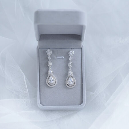 Pear Chandelier Earrings - Rhodium White Gold