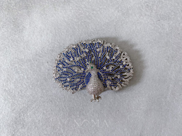 DJW-202000020-Peacock-Paved-Sapphire-Brooch-Rhodium-White-Gold-Sapphire