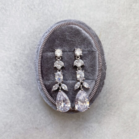 Oval Pear Garden Earrings - Rhodium White Gold