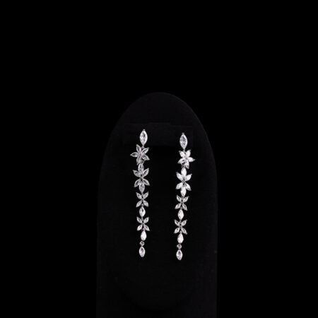 Five Petals Chandelier Earrings - Rhodium White Gold