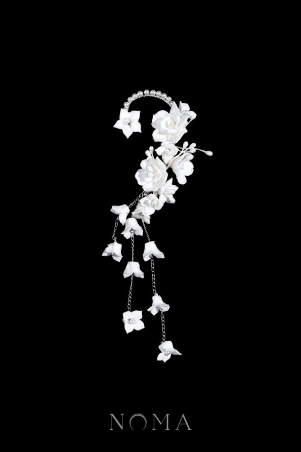 ACC-202200095-Cascading-Clay-Flower-Earpiece-White-Silver-Left