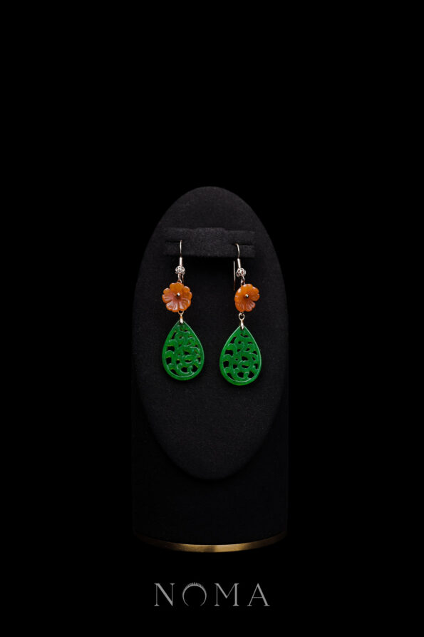 CHN-202200037-Carved-Teardrop-Small-Red-Ume-Earrings-Gold-Jade