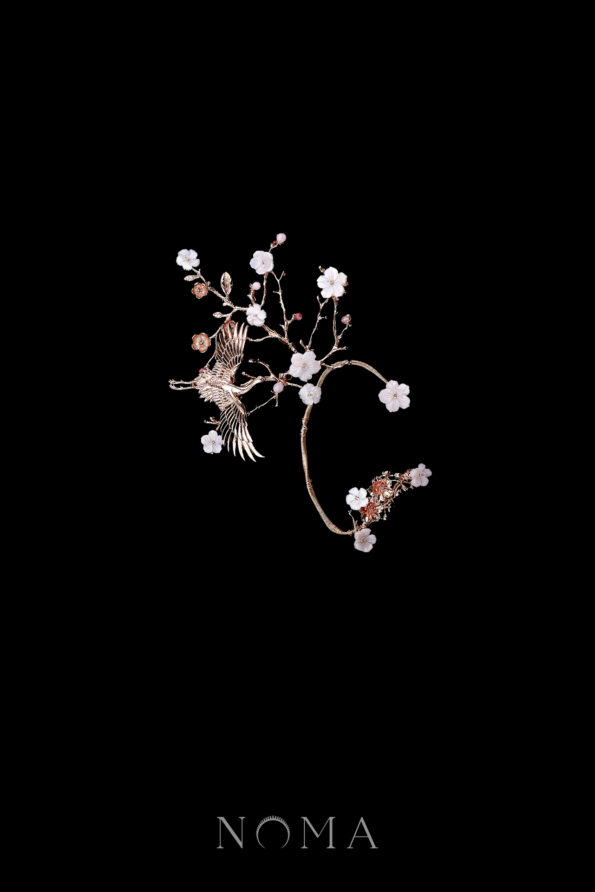 CHN-202300007-Crane-Wing-Flower-Tree-Earpiece-Gold-Pink-Right