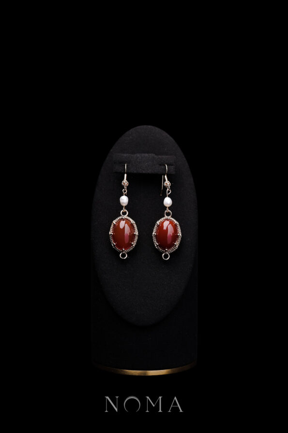 CHN-202300060-Simple-Oval-Jade-Hook-Earrings-Gold-Red-Jade