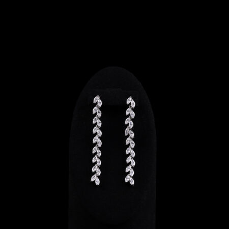 Single Marquise Row Earrings - Rhodium White Gold