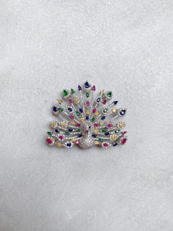 DJW-202000009-3D-Peacock-Brooch-Rhodium-White-Gold-Rainbow