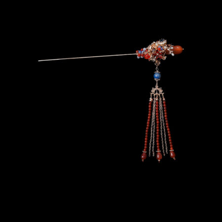 Fire and Ice Teardrop Jade Hairpin - Gold