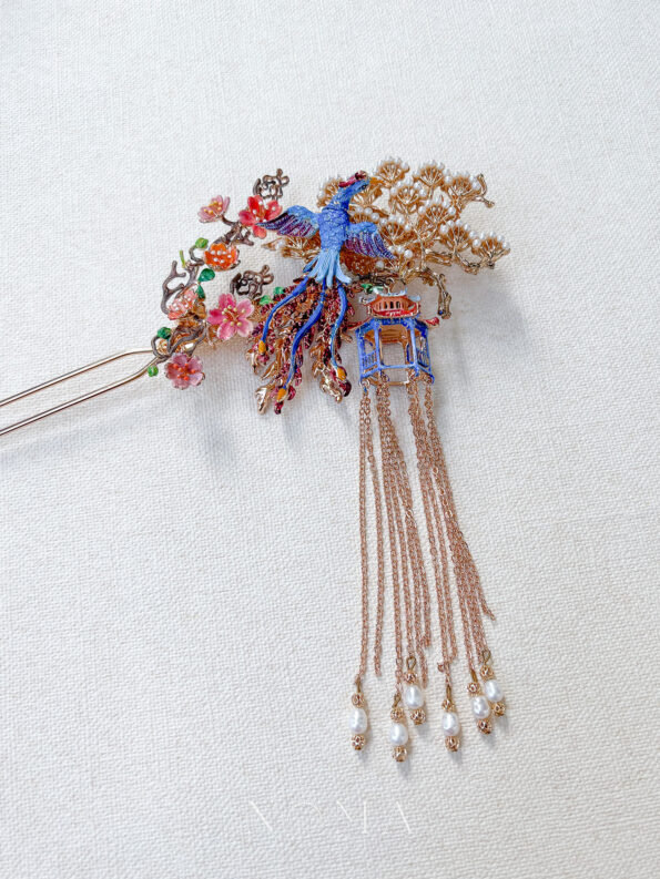 CHN-202100106-Colorful-Flying-Phoenix-Blossom-Pagoda-Hairpin-Gold-2