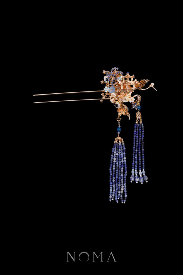 CHN-202400047-Majestic-Crane-Cloud-Pagoda-Hairpin-Gold-Sapphire-Left