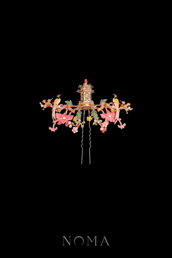 CHN-202400082-Colorful-Summer-Bird-Pagoda-Hairpin-Gold-Pink