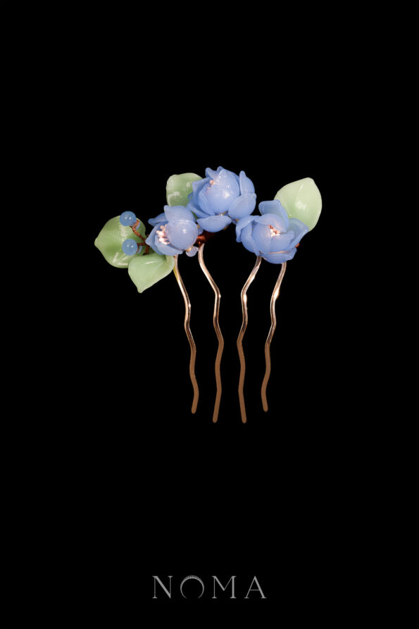 FLR-202400027-CG-Triple-Buds-Haircomb-Gold-Blue