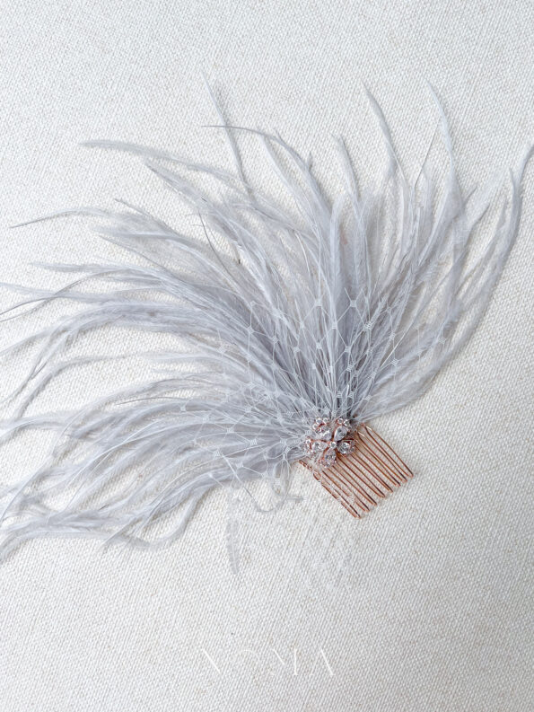 HMV-202100020-Grey-and-Pink-Feather-Side-Haircomb-Rose-Gold-Grey