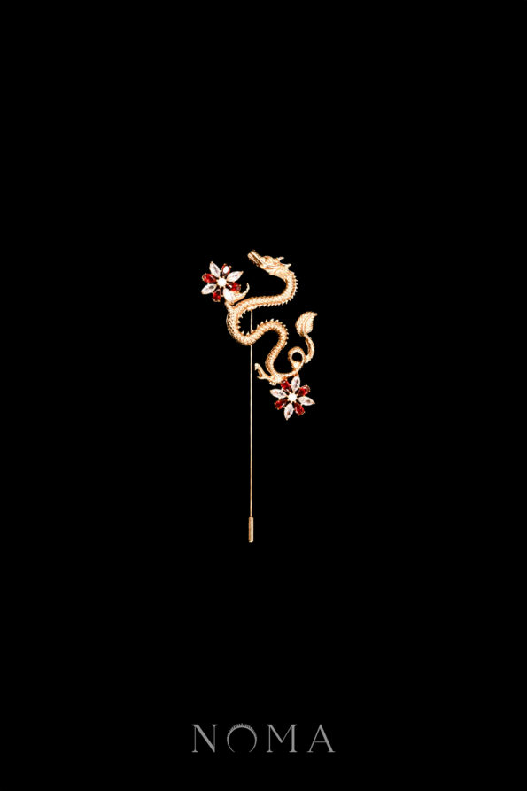 MEN-202400010-Classic-Dragon-Flower-Marquise-Lapel-Pin-18k-Yellow-Gold-Ruby-Right