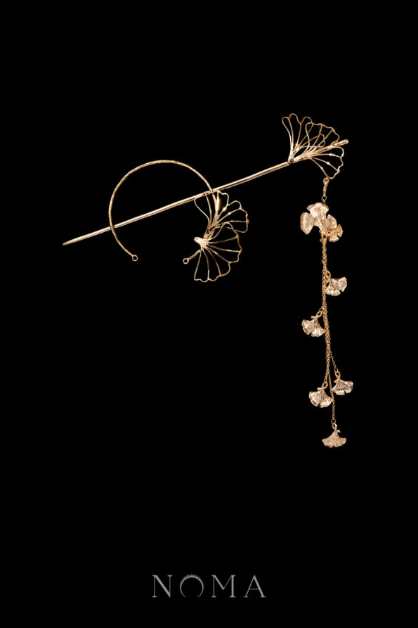 925-202300032-Minimalist-Ginkgo-Cuff-and-Hairpin-Set-18k-Yellow-Gold-2-pcs