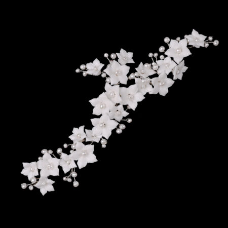 Clay Flower Jasmine Pearl Side Hairvine or Brooch - White Silver