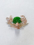 Extravagant Crane Dragon Jade Brooch - Gold, Jade