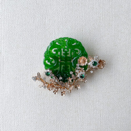Jade and Twines Brooch - Gold, Jade