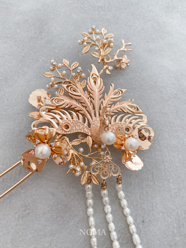 CHN-202000066-3D-Peacock-Flower-Garden-Hairpin-Gold-Left-1