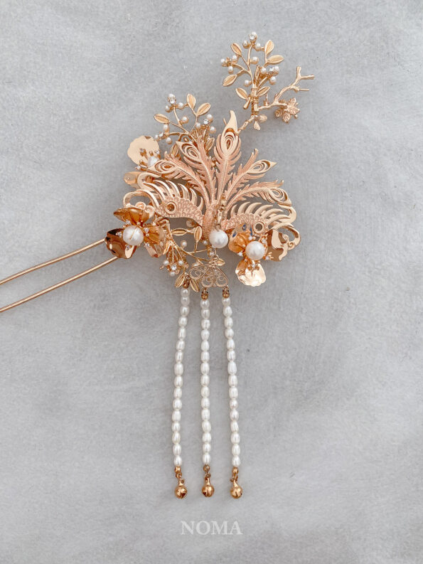 CHN-202000066-3D-Peacock-Flower-Garden-Hairpin-Gold-Left