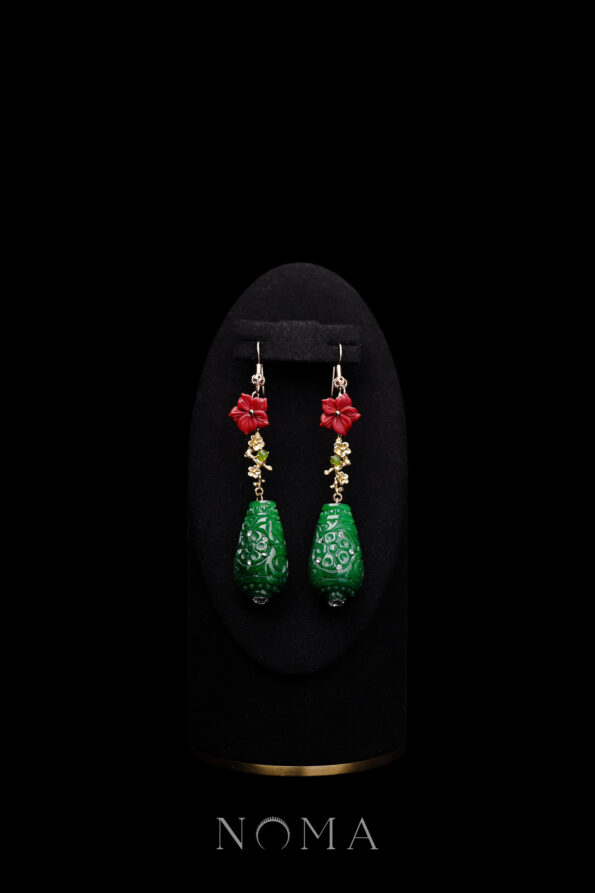 CHN-202200013-Red-Floral-Carved-Pear-Jade-Earrings-Gold-Jade