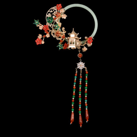 Pagoda Symphony Jade Knob Hairpin - Gold, Jade