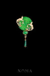 Carved Round Jade Bird Twin Brooch - Gold, Jade