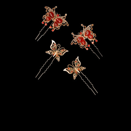 Flying Butterflies Dream Hairpin Set - Gold, Green (4 pcs)