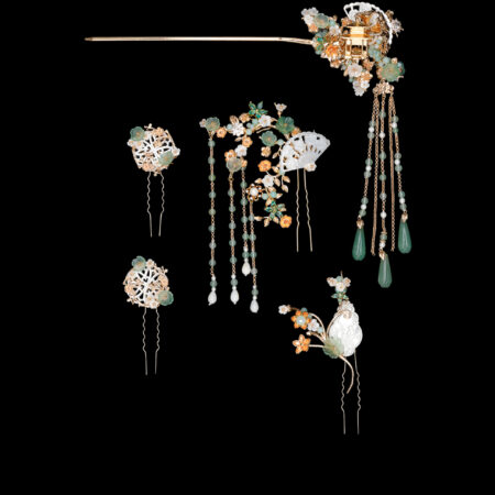 Carved Shell Harmony Set - Gold, Light Jade (5 pcs)