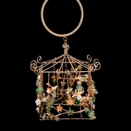 Bird in the House Birdcage Handpiece - Gold, Light Jade