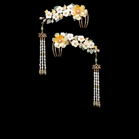 Floral Bright Moment Haircomb Pair - Gold, Yellow (1 pair)