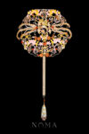 Colorful Phoenix Twin Lotus Ornament Fan - Gold